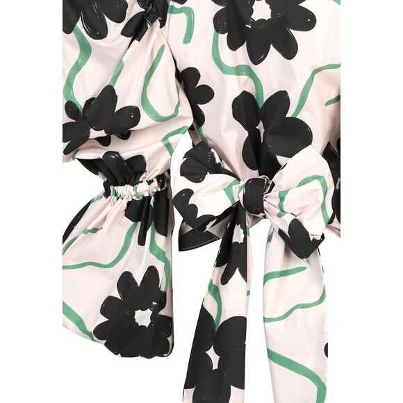 Alexandra Bueno Manglar Rebecca Shirt Women Sz L Pink Black Puff Sleeve Wrap Top - Picture 3 of 12